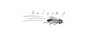 Illustration av Charlotta Ramel föreställande en fluga med texten swisch ovanför.